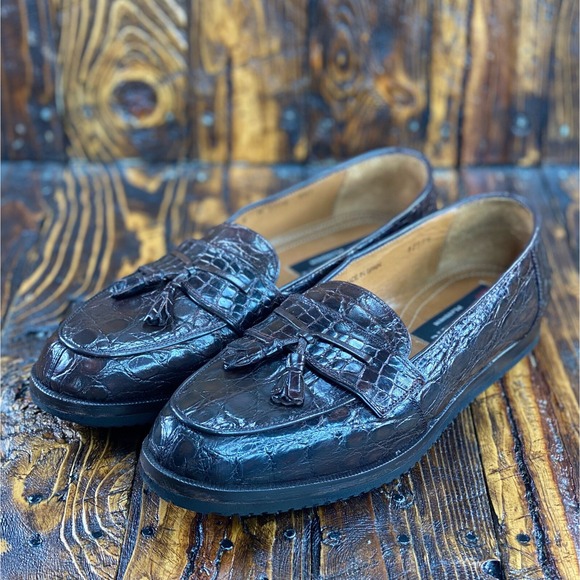 Mezlan Platinum Genuine Crocodile‎ Tassel Penny LoaferShoe 1772 Brown Size 8 M
